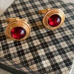 VTG Correct brand gold filled red center cufflinks